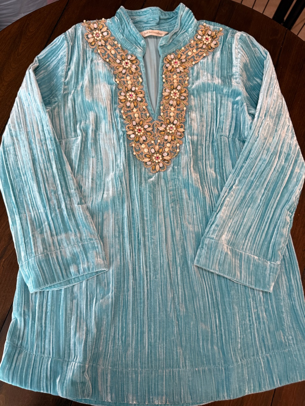 Soft Surroundings Turquoise
Anastasia Embellished Velvet
Beaded Top Shirt XS